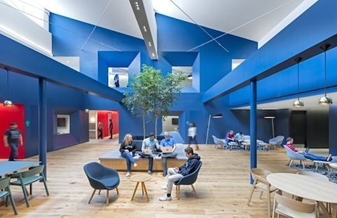 diseño de oficinas en tonos azules
