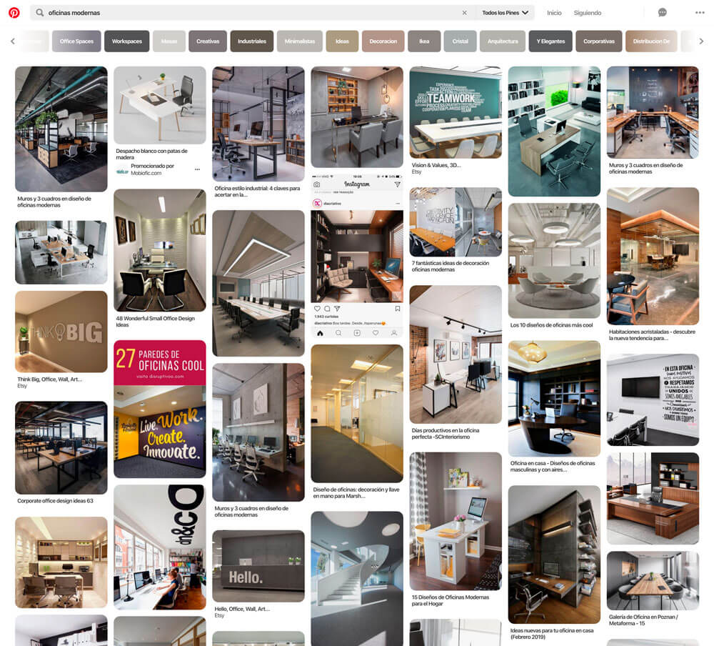 Ejemplos de diseño de oficinas en Pinterest